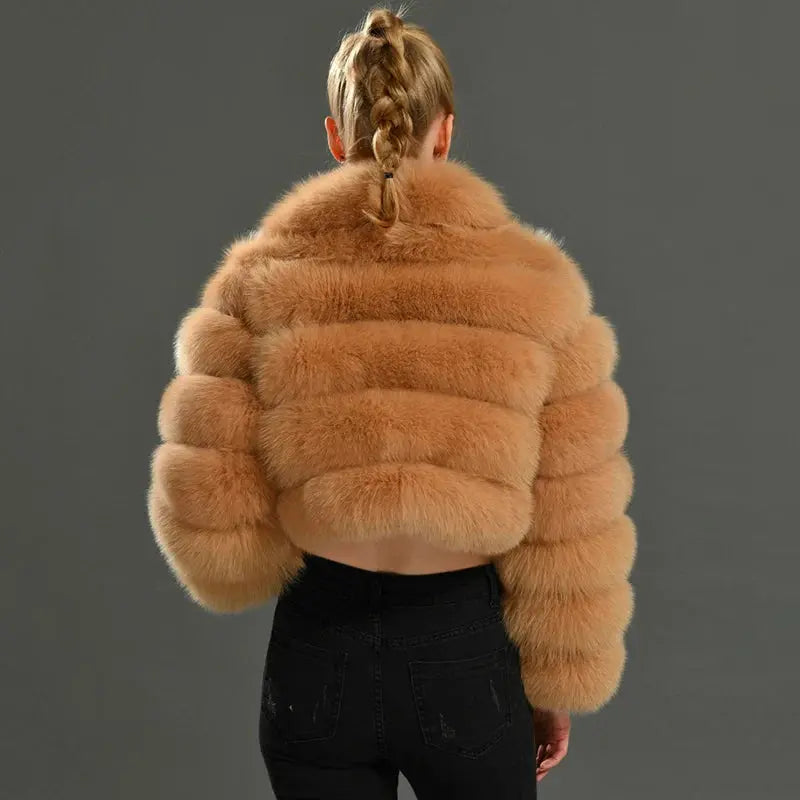 Real Fox Fur Coat Short Full Sleeves