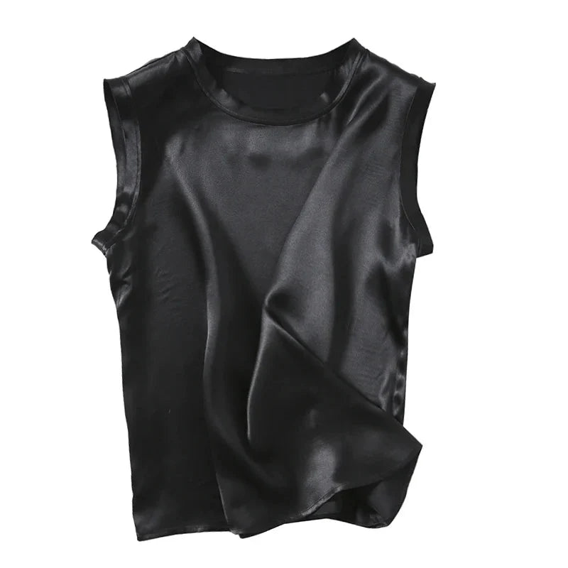 Women's Real Silk Satin Tank Tops Elegant Summer Vests