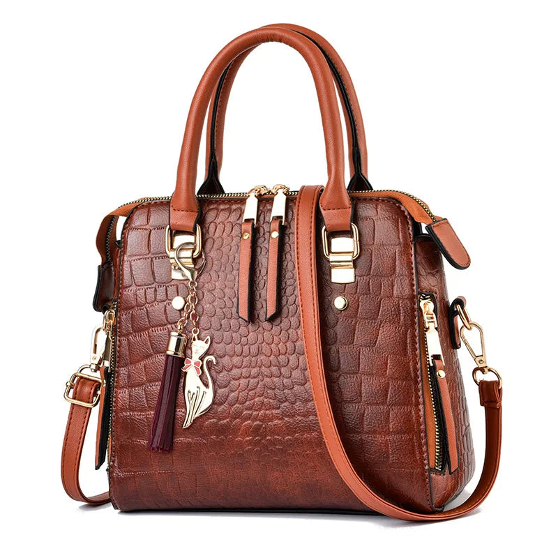 Luxury Crocodile Pattern Handbag for Women | Winter New PU Leather Tassel Shoulder Bag (Brands Design Handle Bag, Lady Purse)