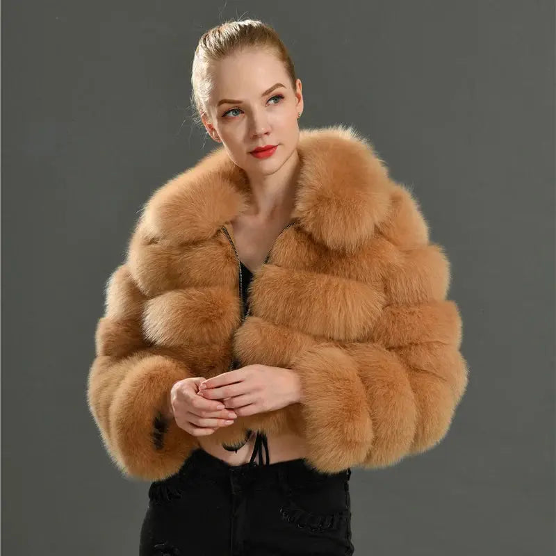 Real Fox Fur Coat Short Full Sleeves