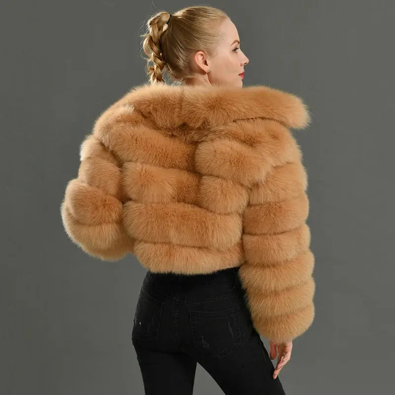 Real Fox Fur Coat Short Full Sleeves