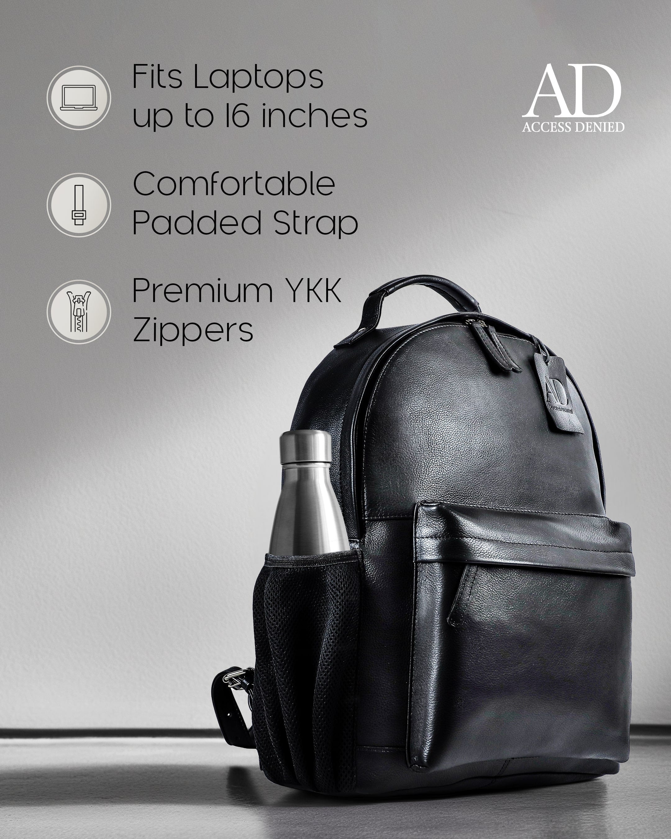 Genuine Leather Backpack – Fits 15.6" Laptop, Hidden AirTag Pocket