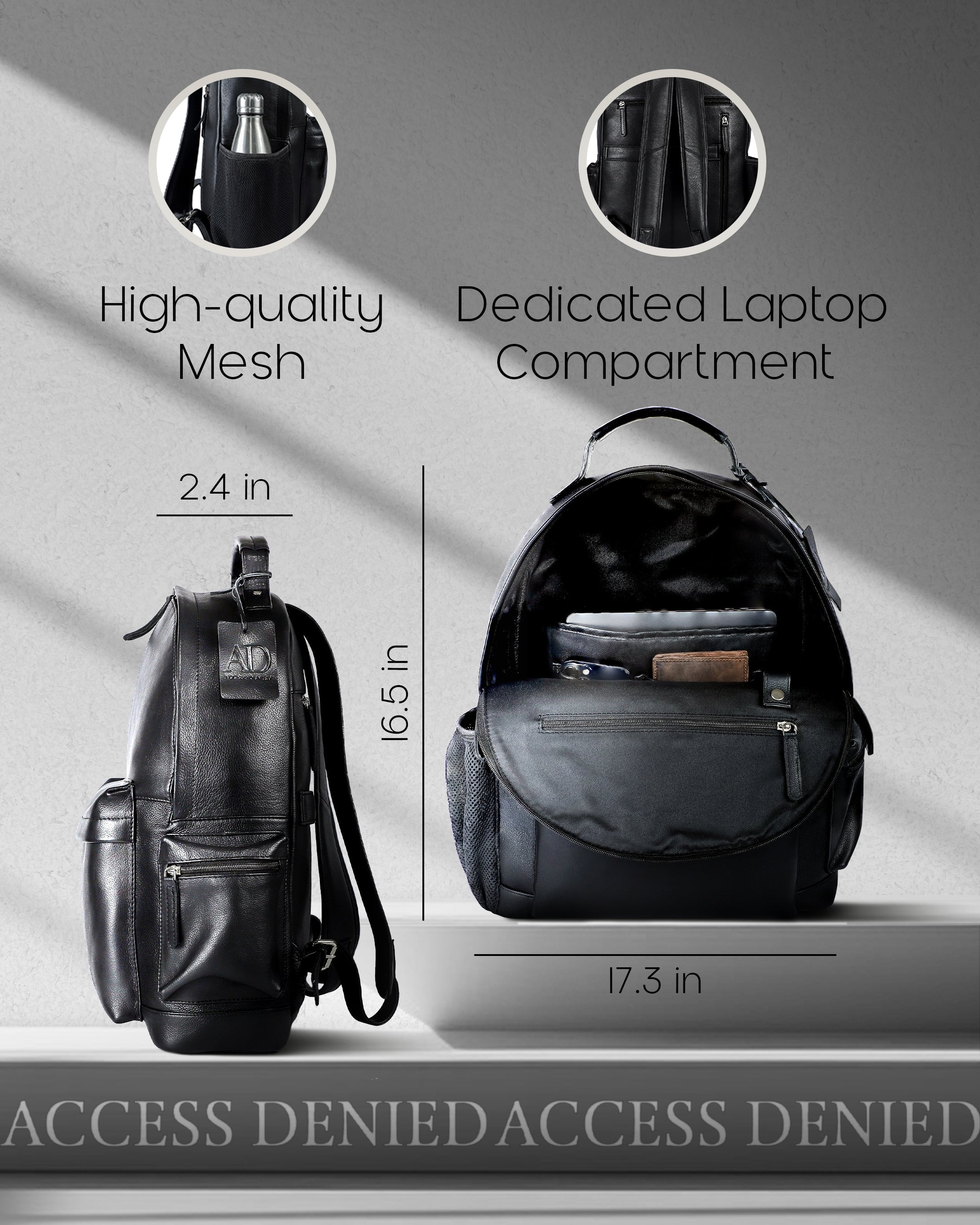 Genuine Leather Backpack – Fits 15.6" Laptop, Hidden AirTag Pocket