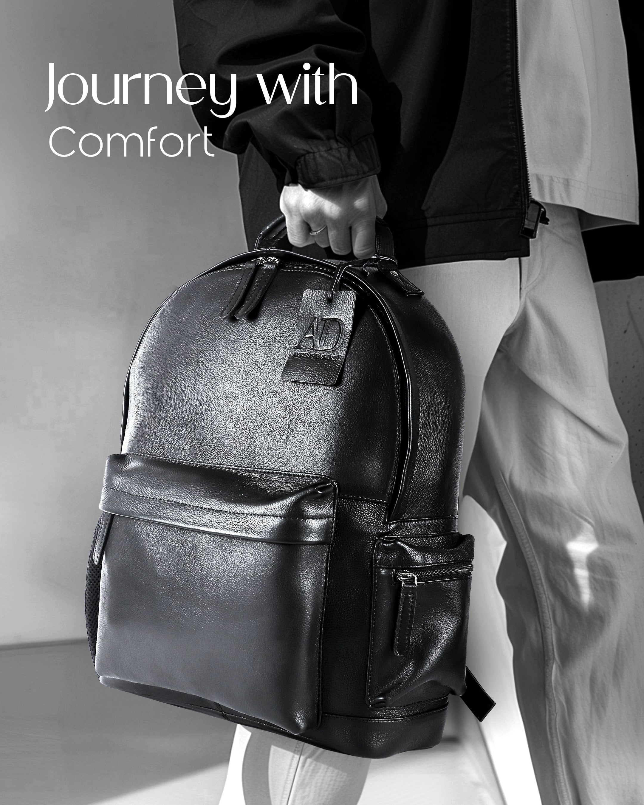 Genuine Leather Backpack – Fits 15.6" Laptop, Hidden AirTag Pocket