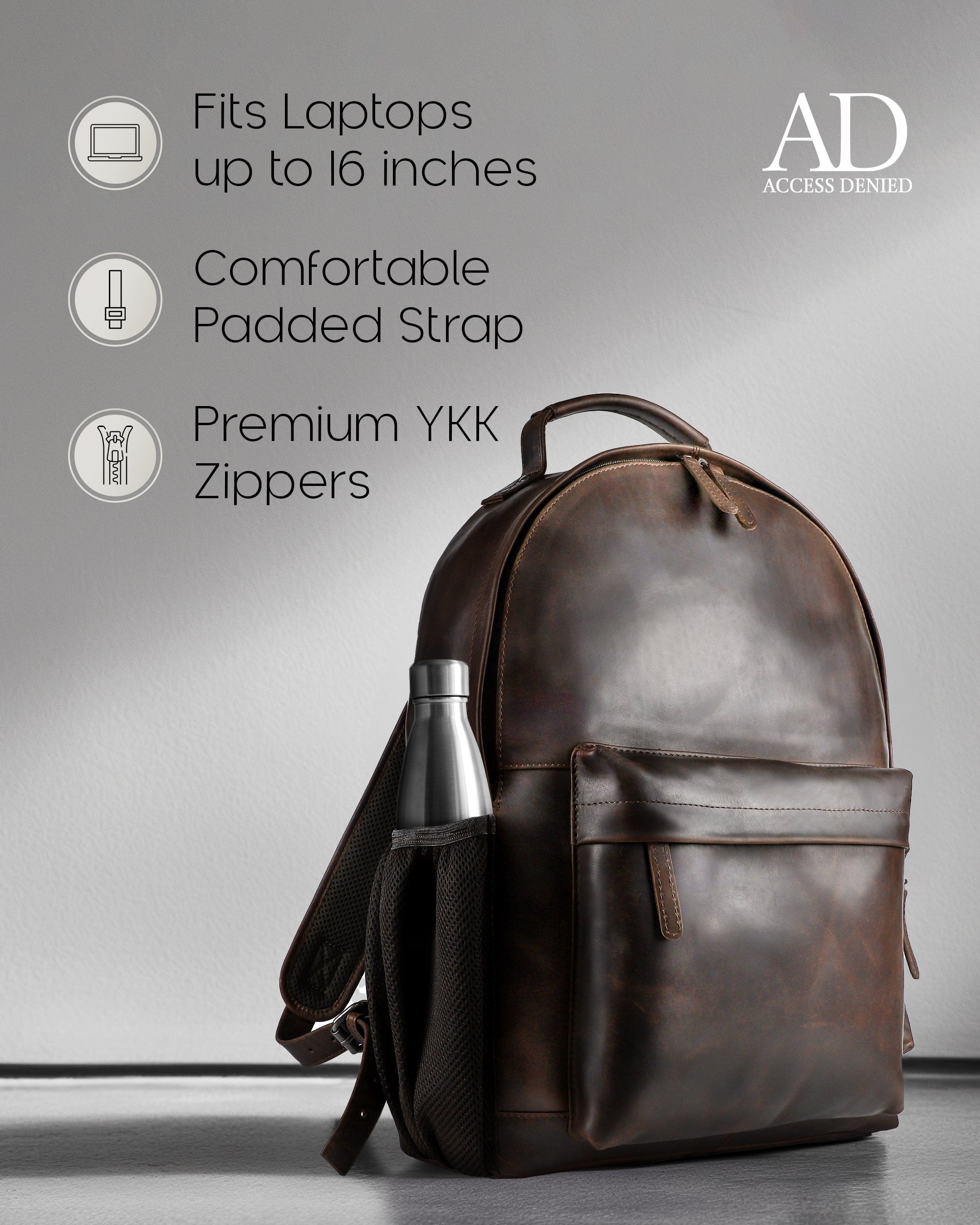 Genuine Leather Backpack – Fits 15.6" Laptop, Hidden AirTag Pocket