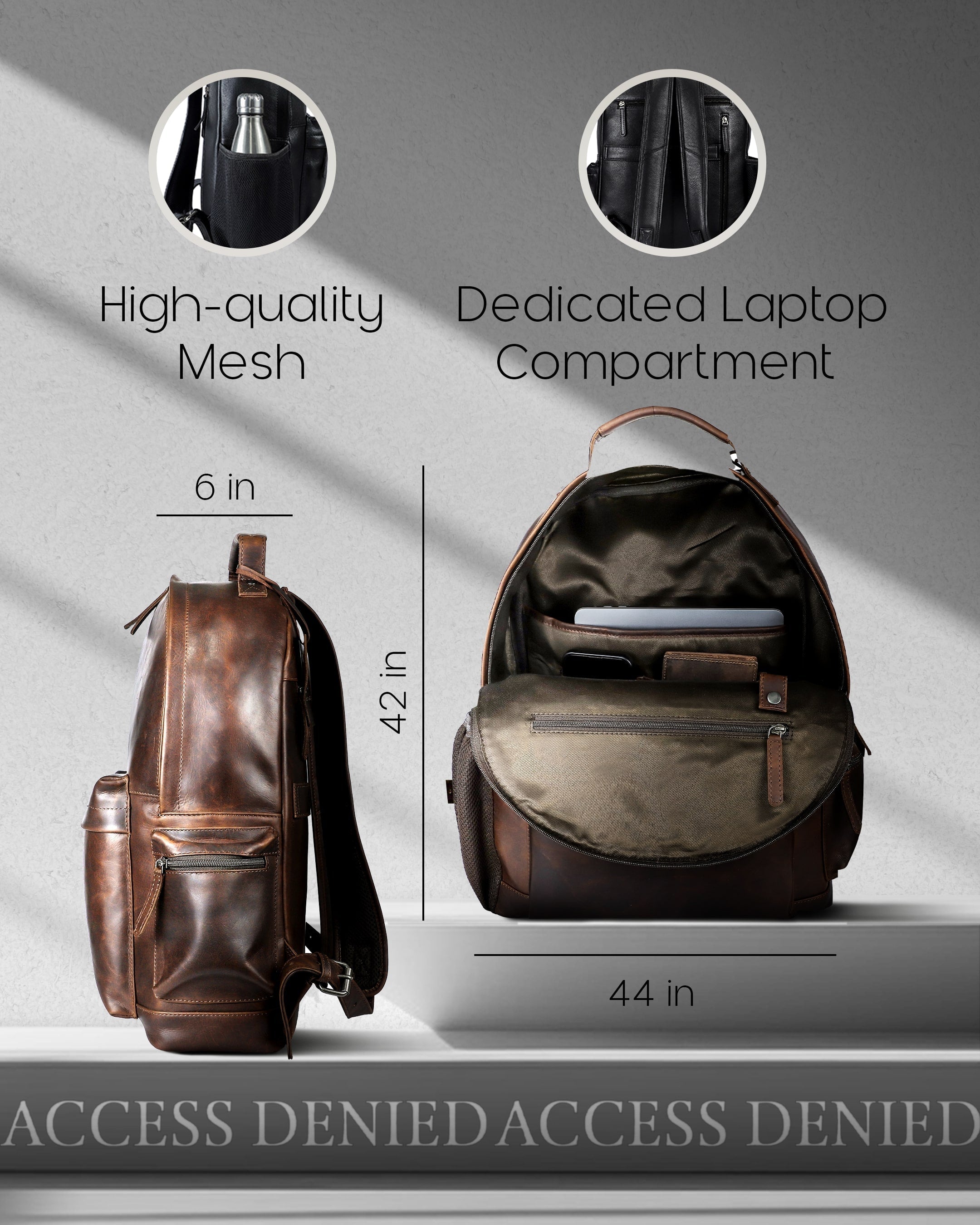Genuine Leather Backpack – Fits 15.6" Laptop, Hidden AirTag Pocket