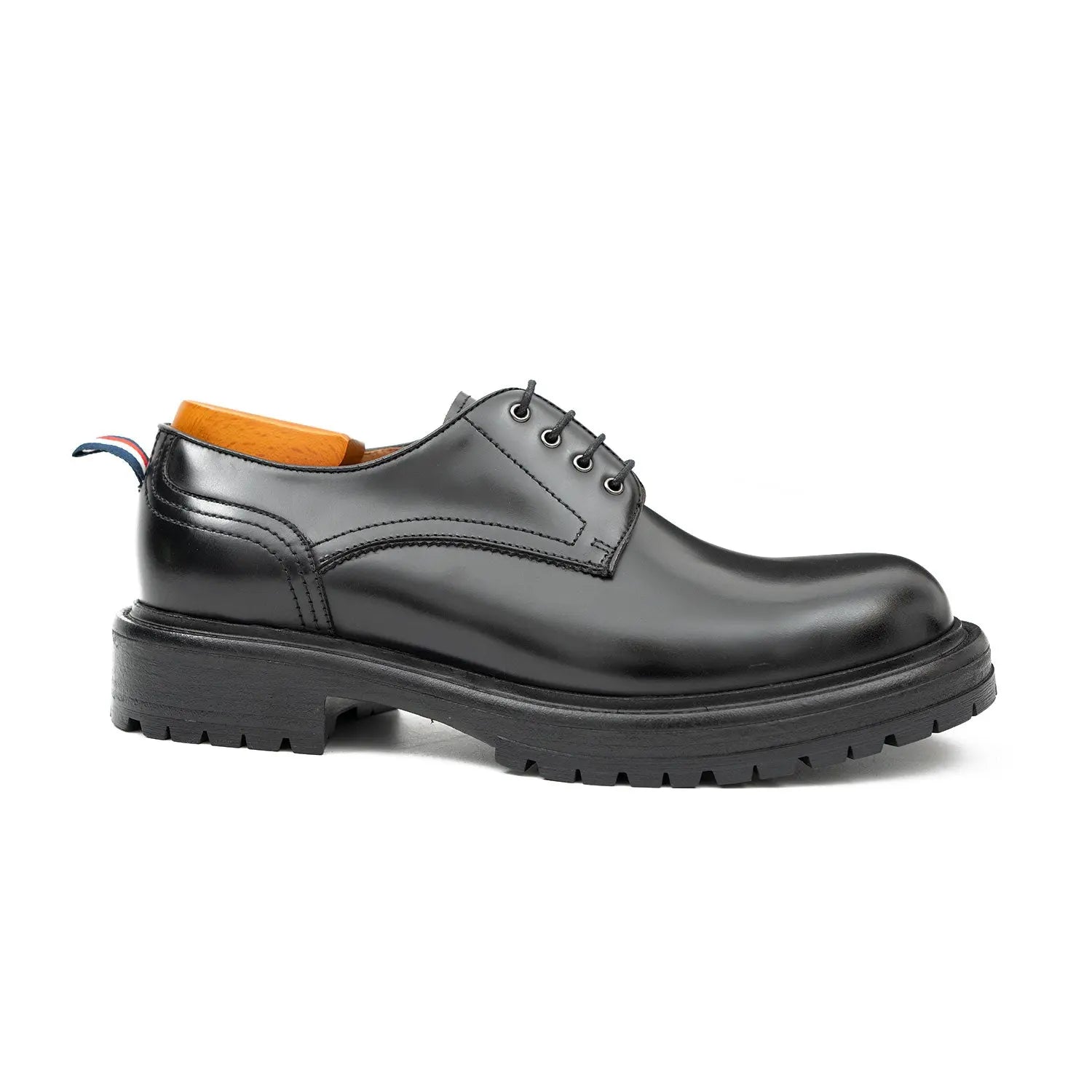 Handcrafted Big Toe Derby Shoes with Thick Sole Black