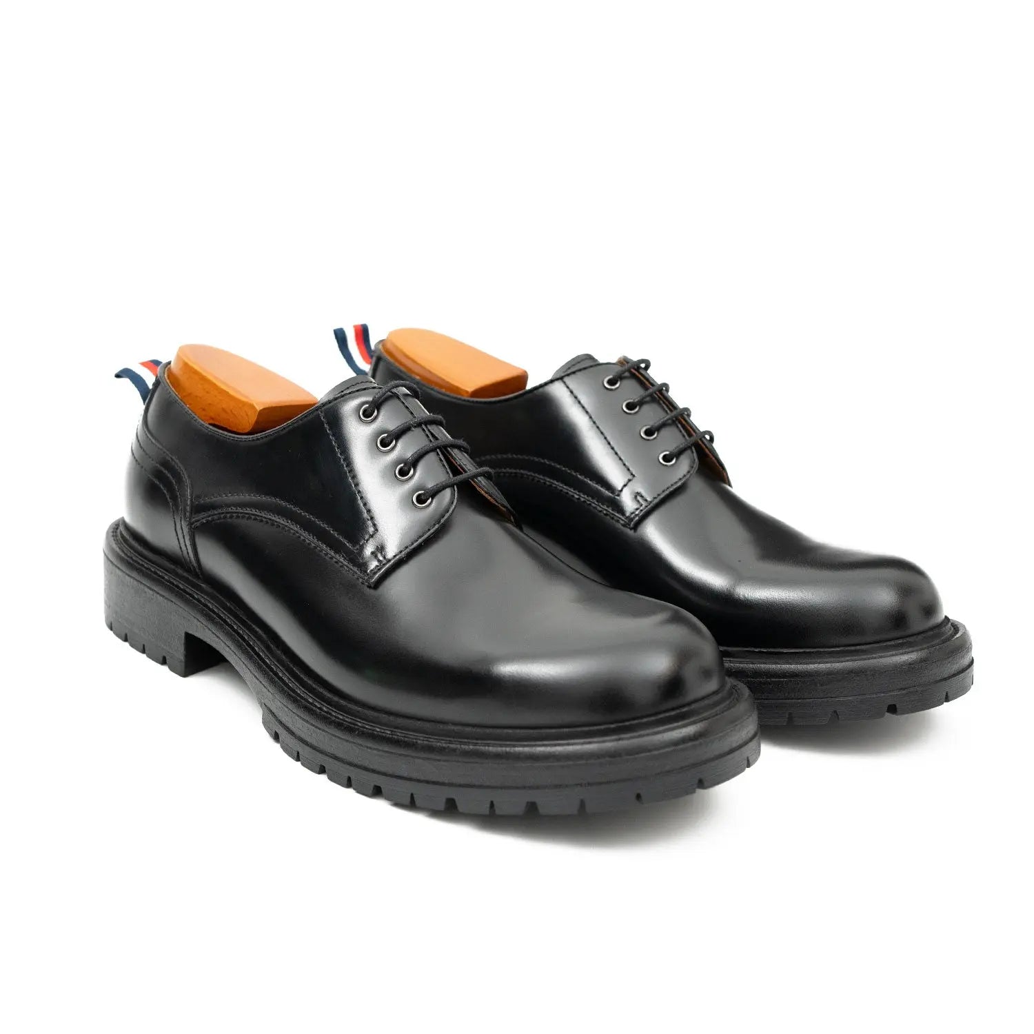 Handcrafted Big Toe Derby Shoes with Thick Sole Black