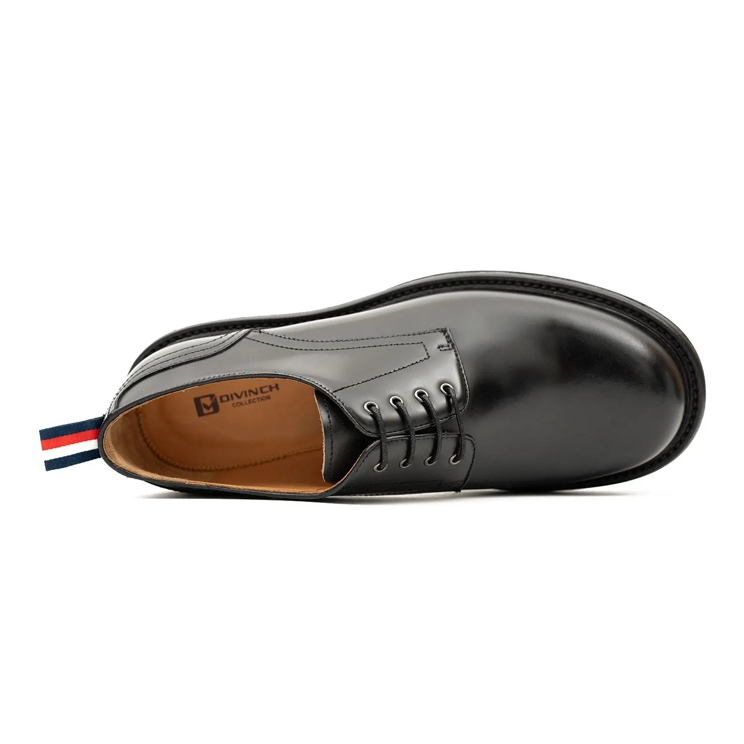 Handcrafted Big Toe Derby Shoes with Thick Sole Black