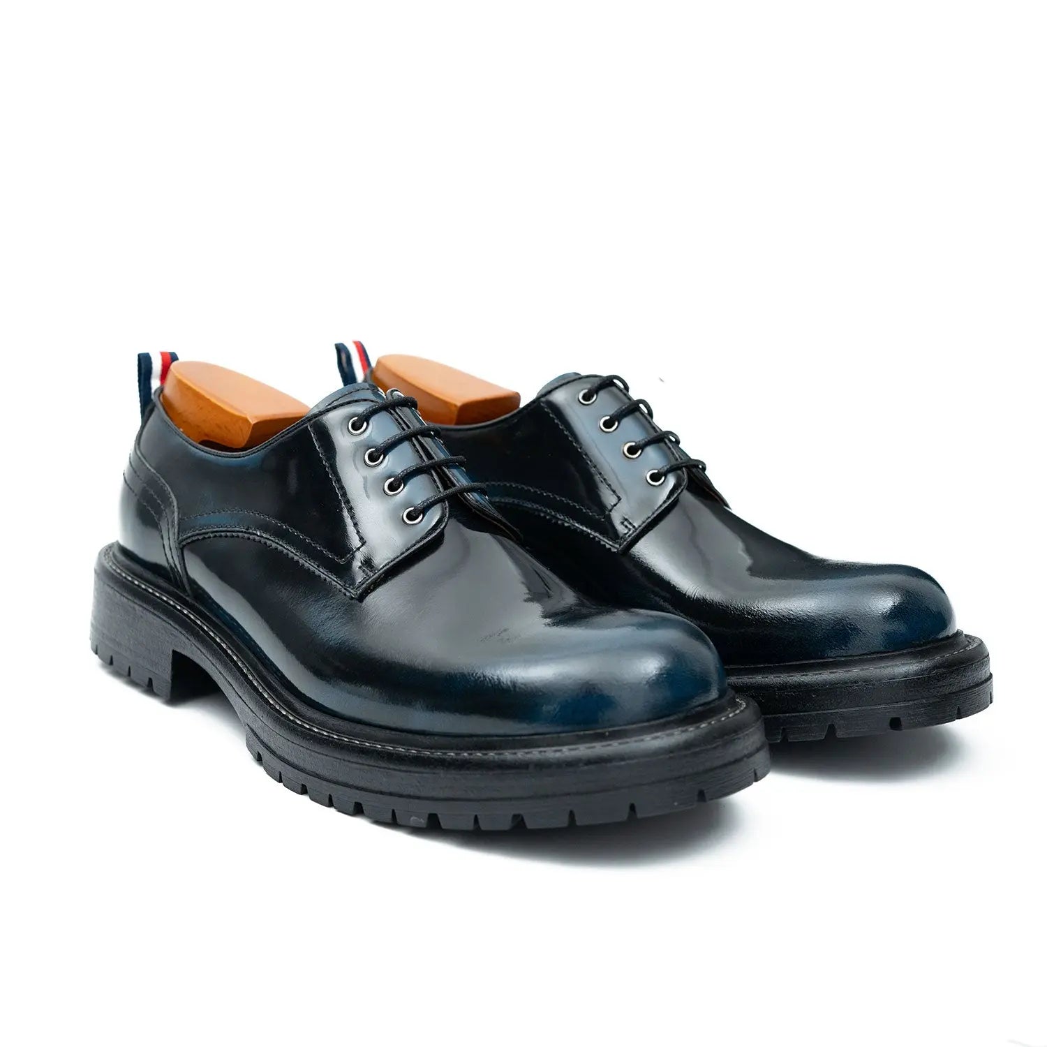 Handcrafted Big Toe Derby Shoes with Thick Sole Blue