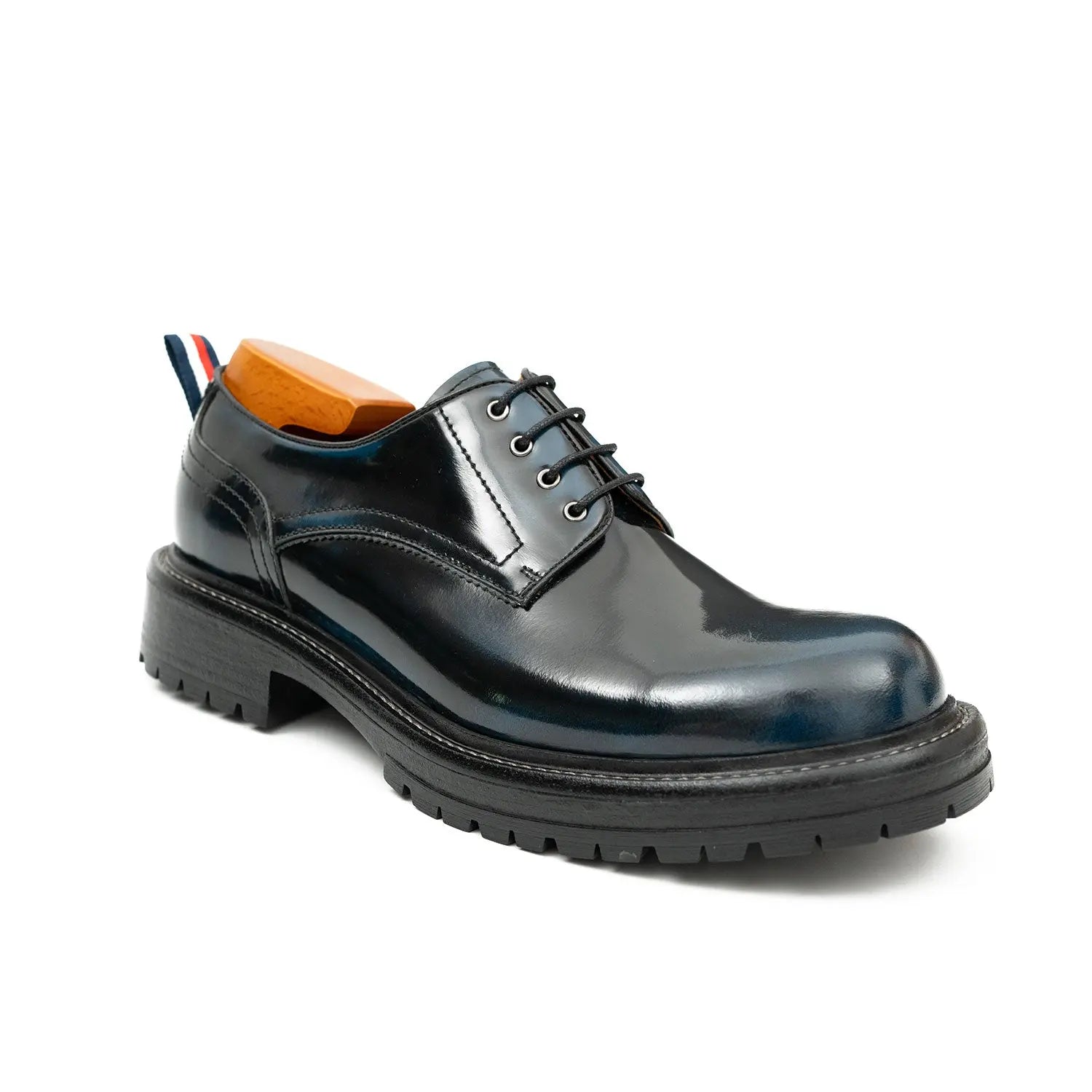 Handcrafted Big Toe Derby Shoes with Thick Sole Blue