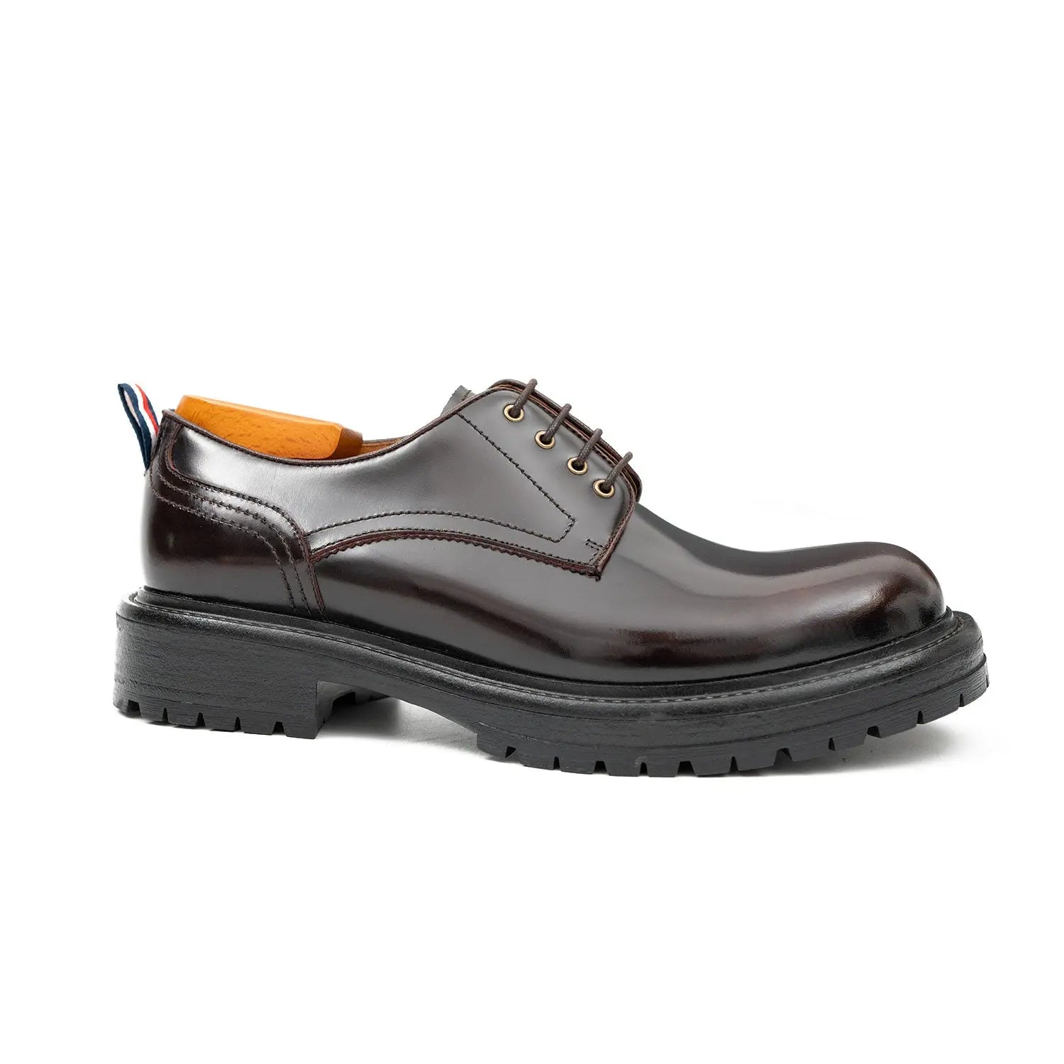 Handcrafted Big Toe Derby Shoes with Thick Sole Wine red