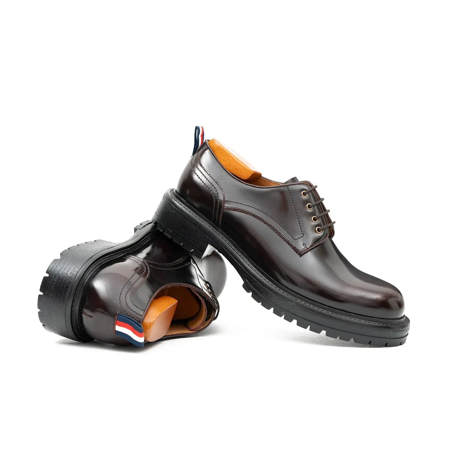 Handcrafted Big Toe Derby Shoes with Thick Sole Wine red