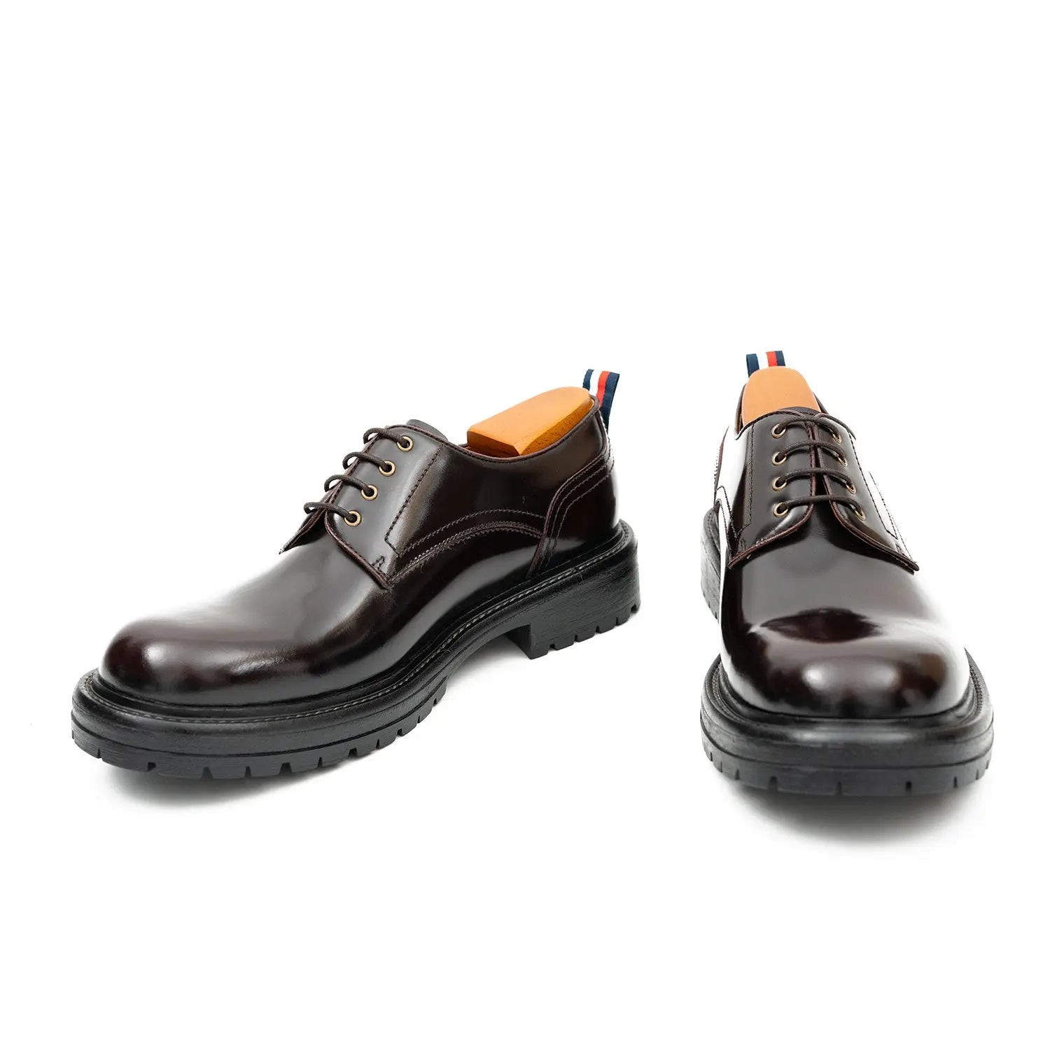Handcrafted Big Toe Derby Shoes with Thick Sole Wine red