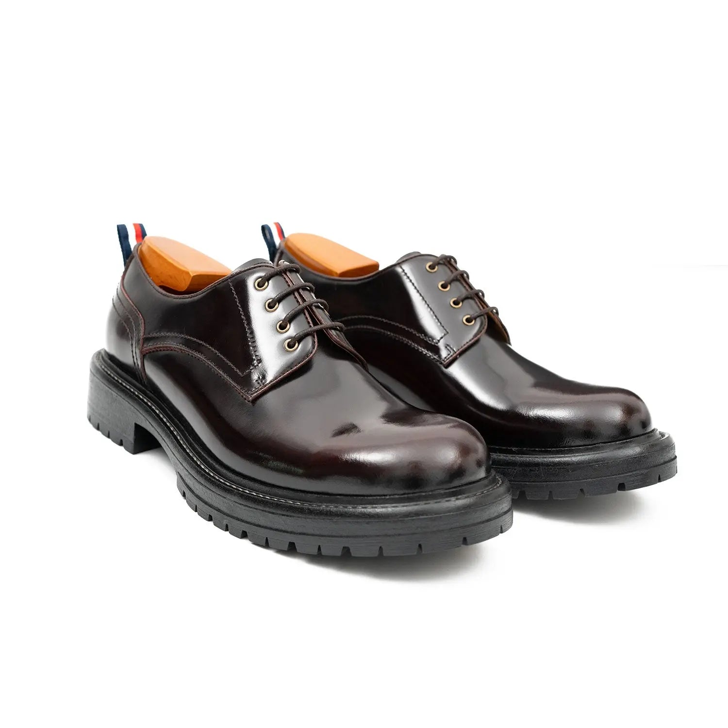 Handcrafted Big Toe Derby Shoes with Thick Sole Wine red