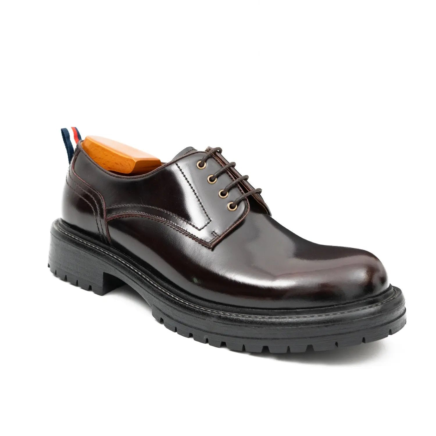 Handcrafted Big Toe Derby Shoes with Thick Sole Wine red