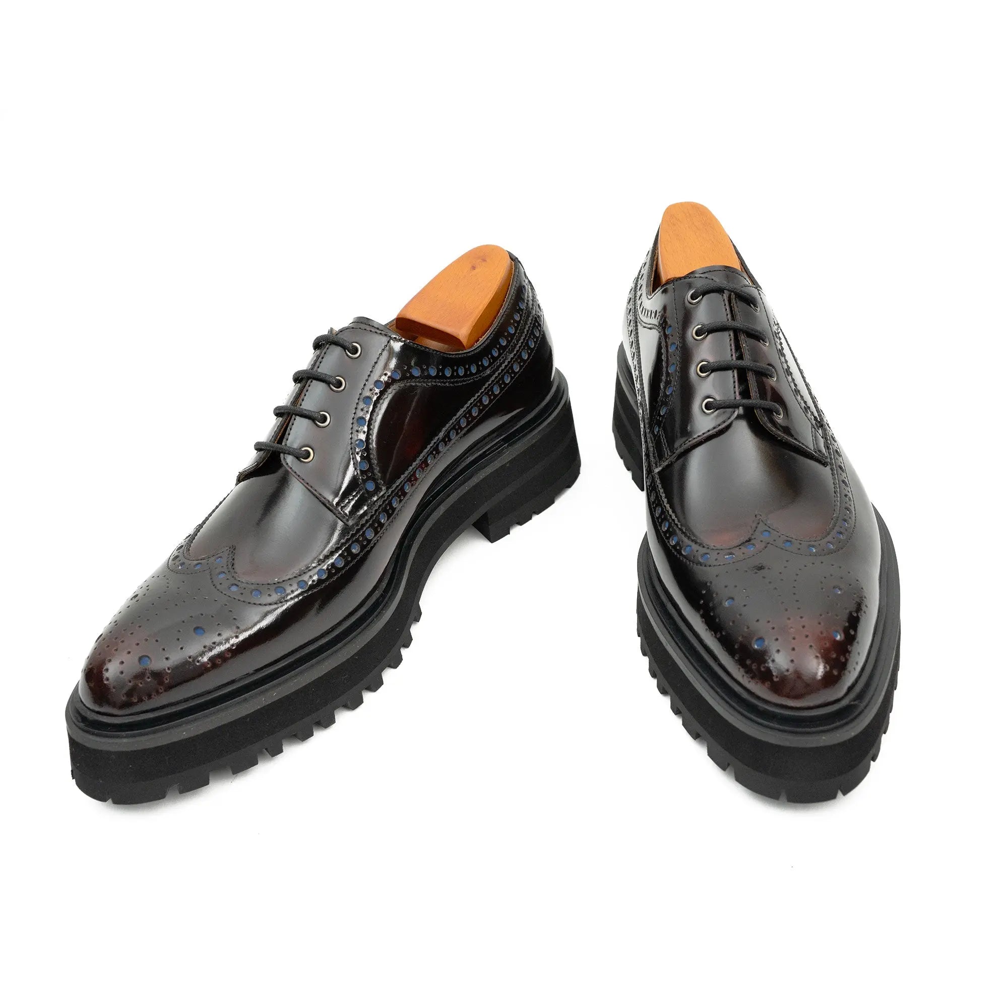 Handmade Chunky - sole Brogue Shoes Wine Red