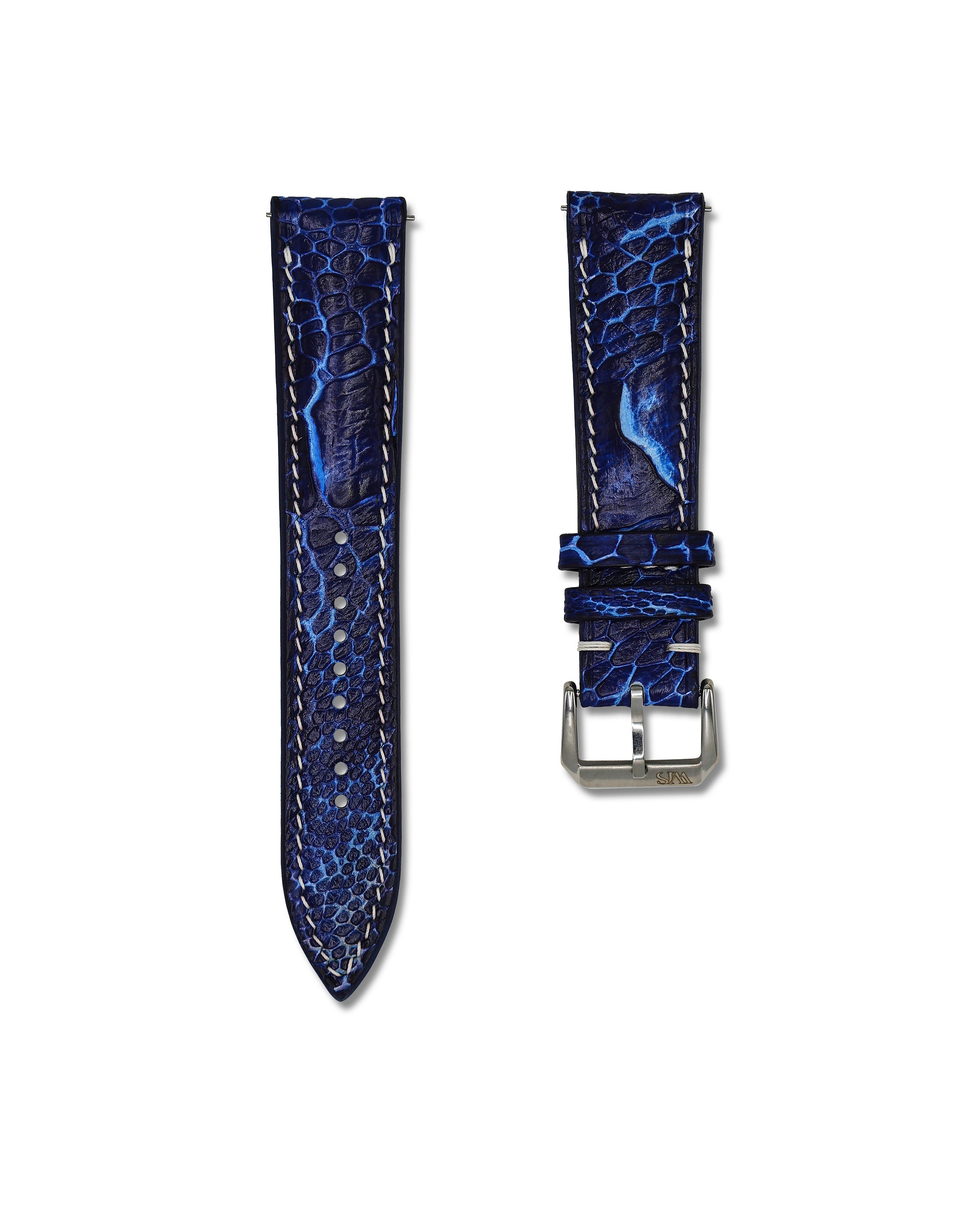 Breakers Blue Bespoke Ostrich Shin Leather Watch Strap 20mm
