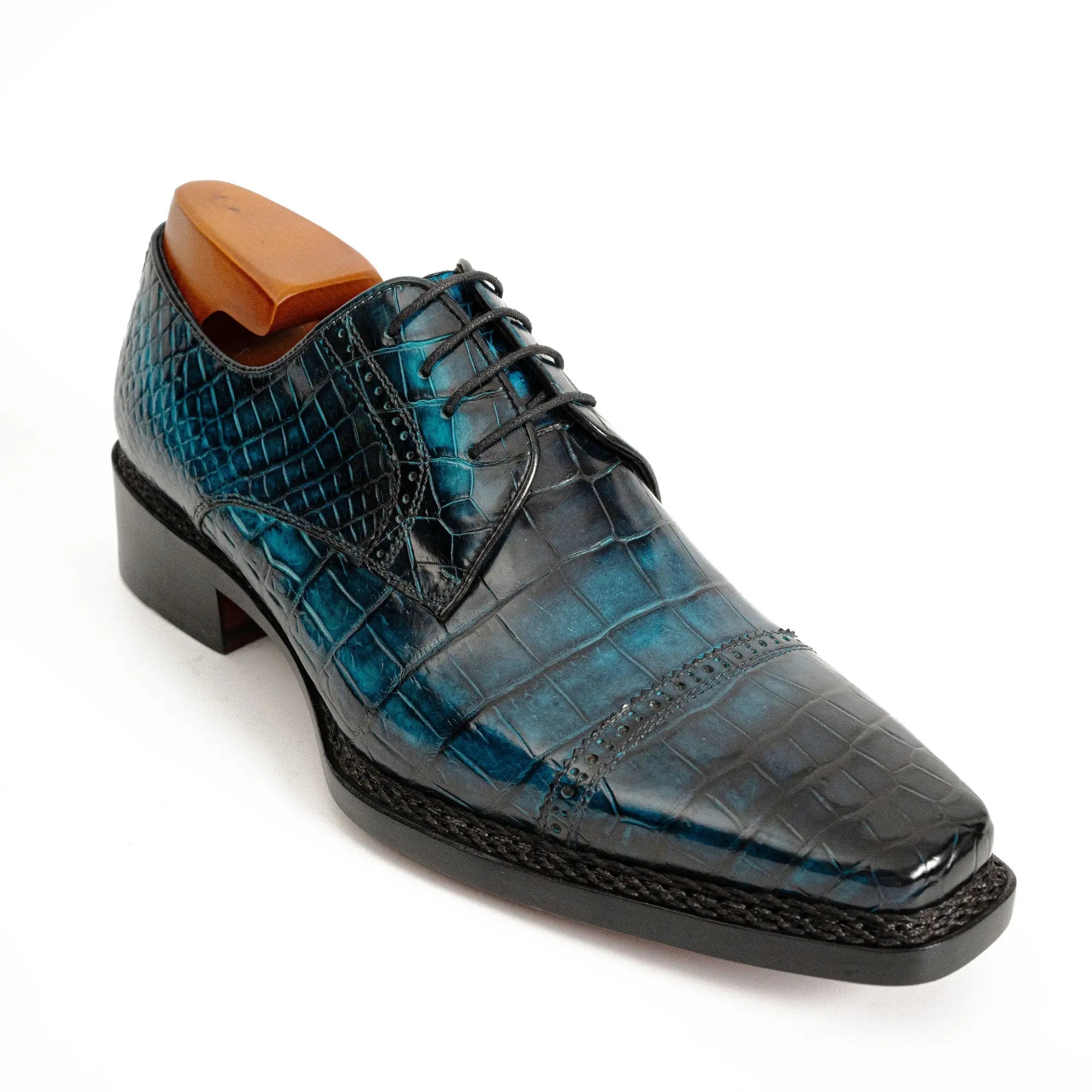 Handmade Nile Crocodile Derby Norwegian Stitch & Silk Lining