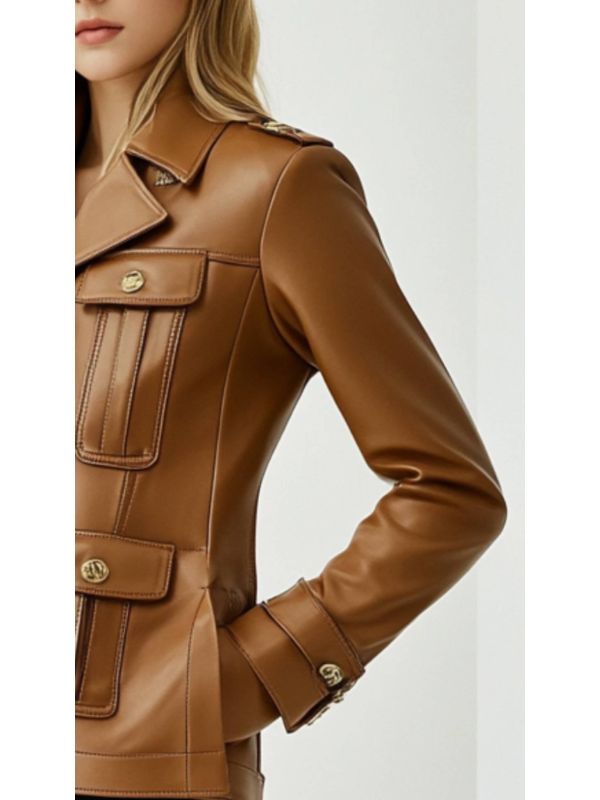 Harper Leather Brown Jacket for Women