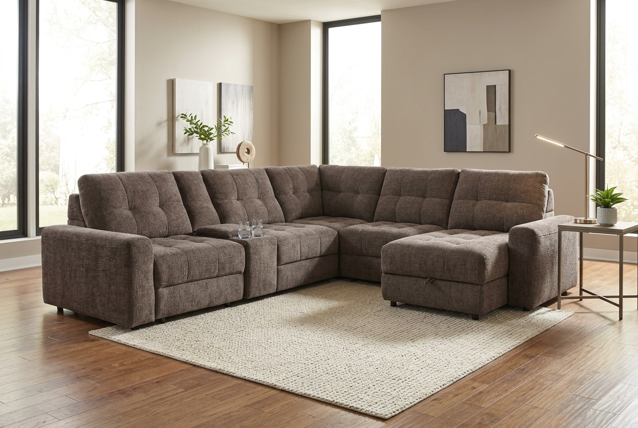 Haven Gunmetal 7-Piece Sleeper Sectional with Sliding Seats and Storage