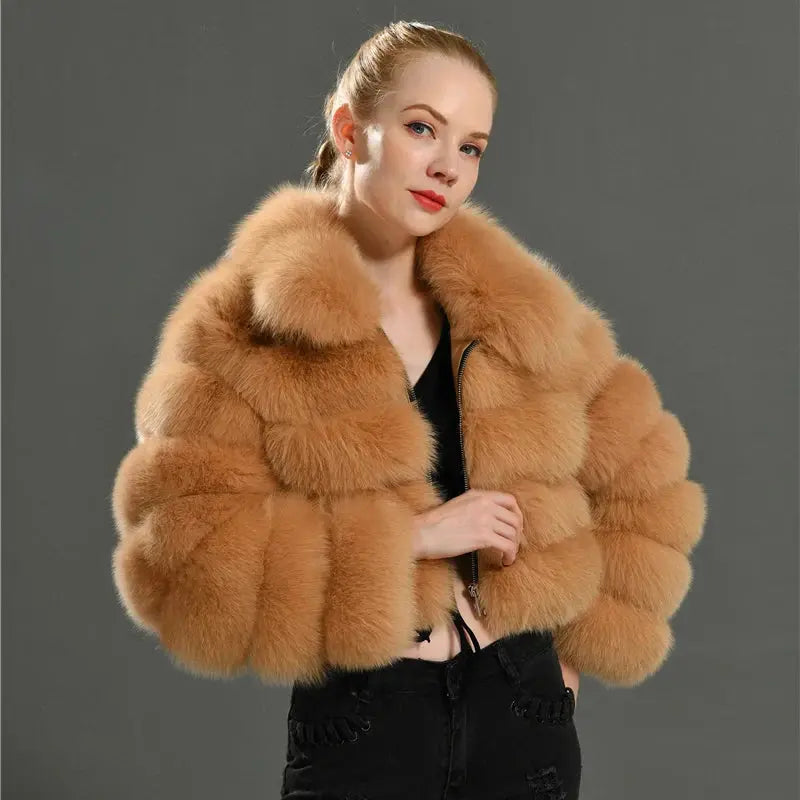 Real Fox Fur Coat Short Full Sleeves