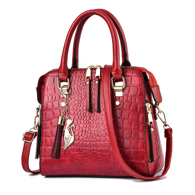 Luxury Crocodile Pattern Handbag for Women | Winter New PU Leather Tassel Shoulder Bag (Brands Design Handle Bag, Lady Purse)