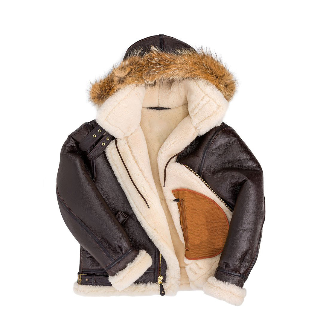 Men’s Shearling B3 Fur Hoodie Style Bomber Coat