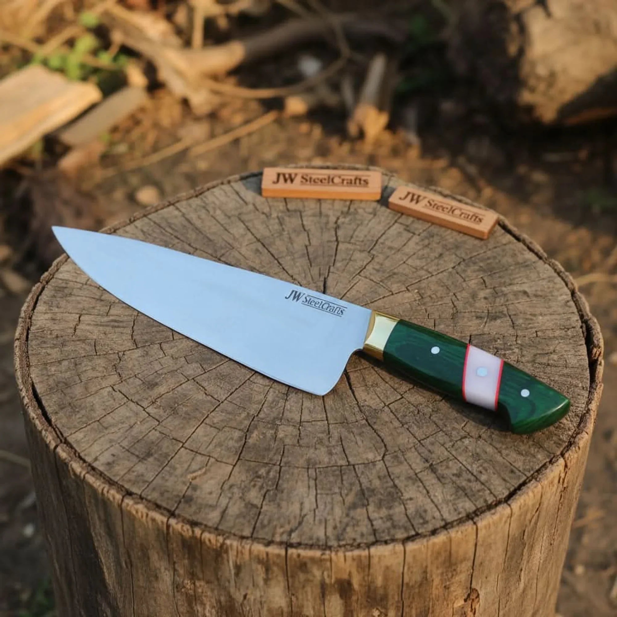 Carbon Steel Chef Knife 8” blade Green Handle Sharp Kitchen Knife