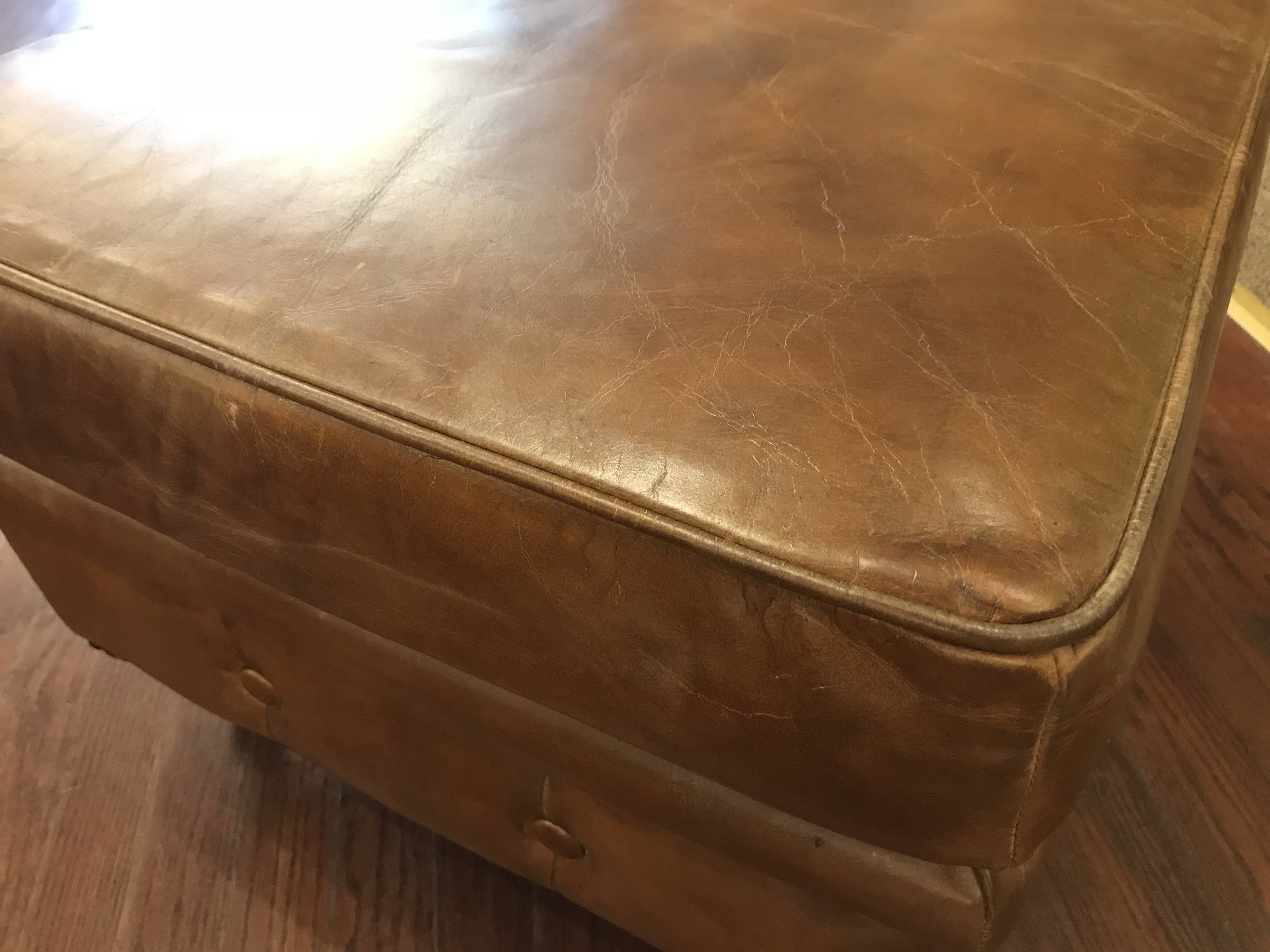 Chesterfield Leather Ottoman - Light Brown