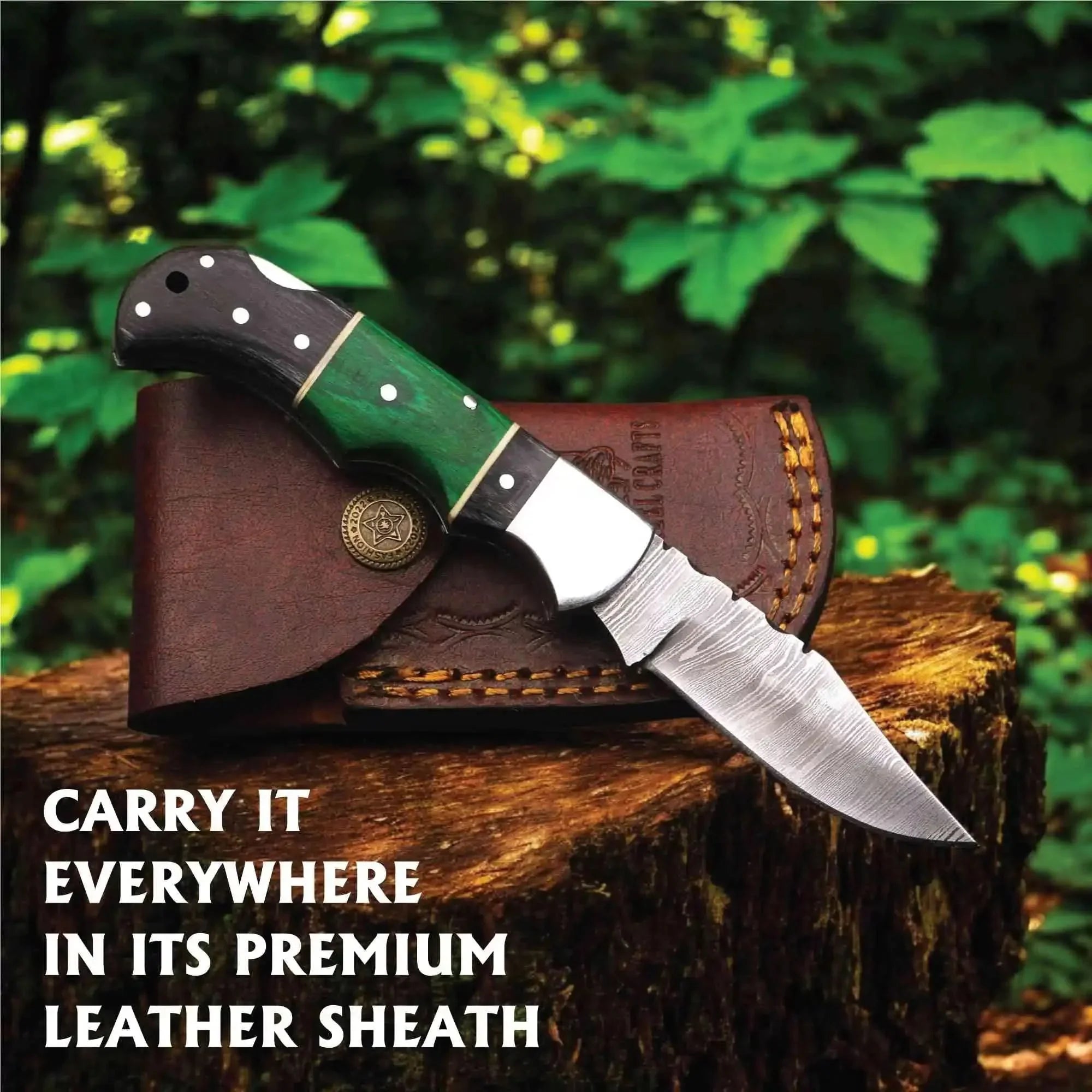 Hand-Forged Cedar Trail Damascus Folding Knife with Pakka Wood Handle