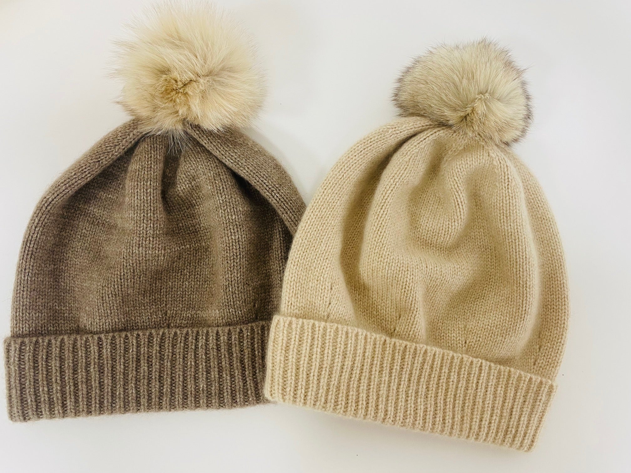 Erdenet: Slouch Pom Hat- 100% Mongolian Cashmere and Real Rabbit Fur