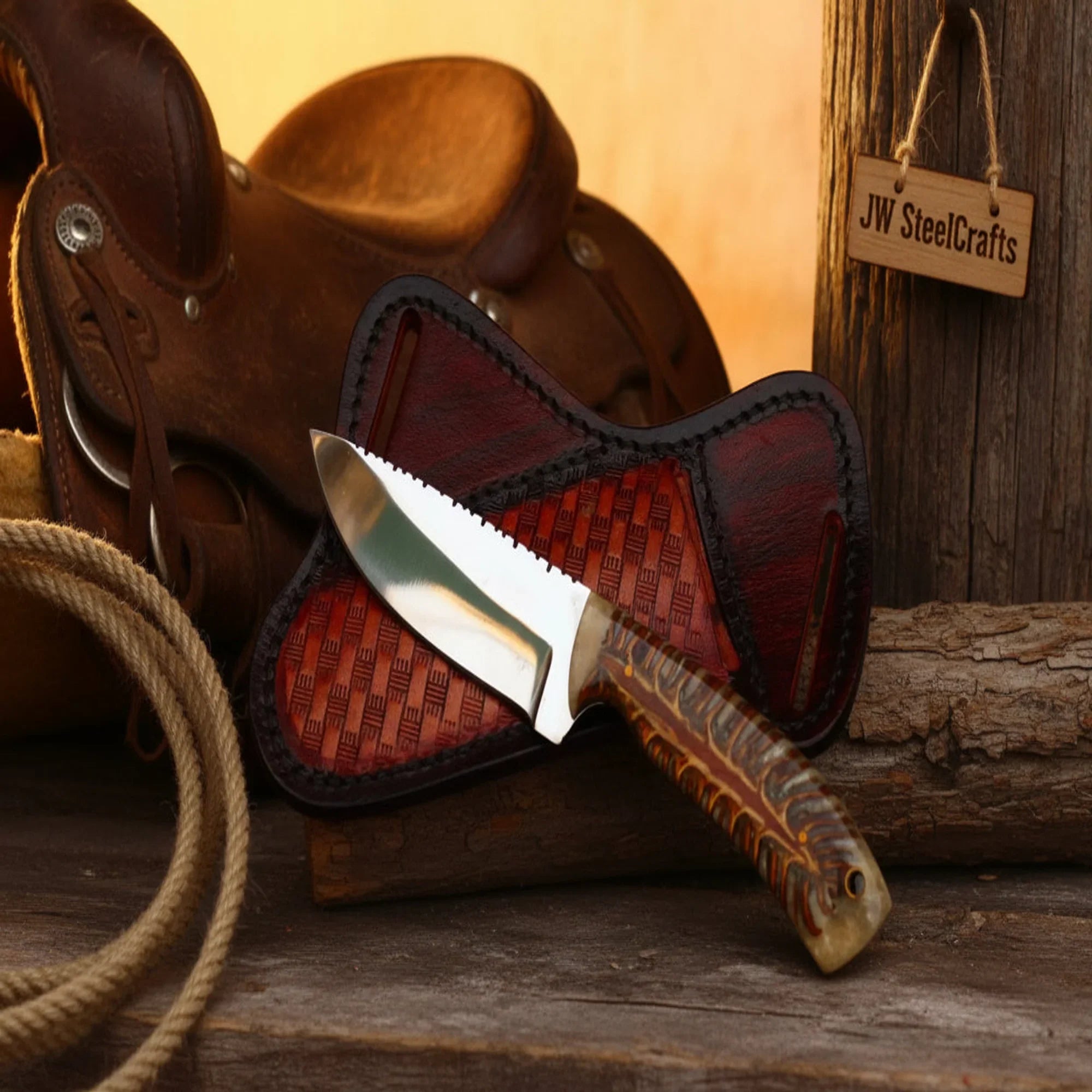 Ridgeline Stag Skinner Knife 8" Handmade Damascus Steel with Brass