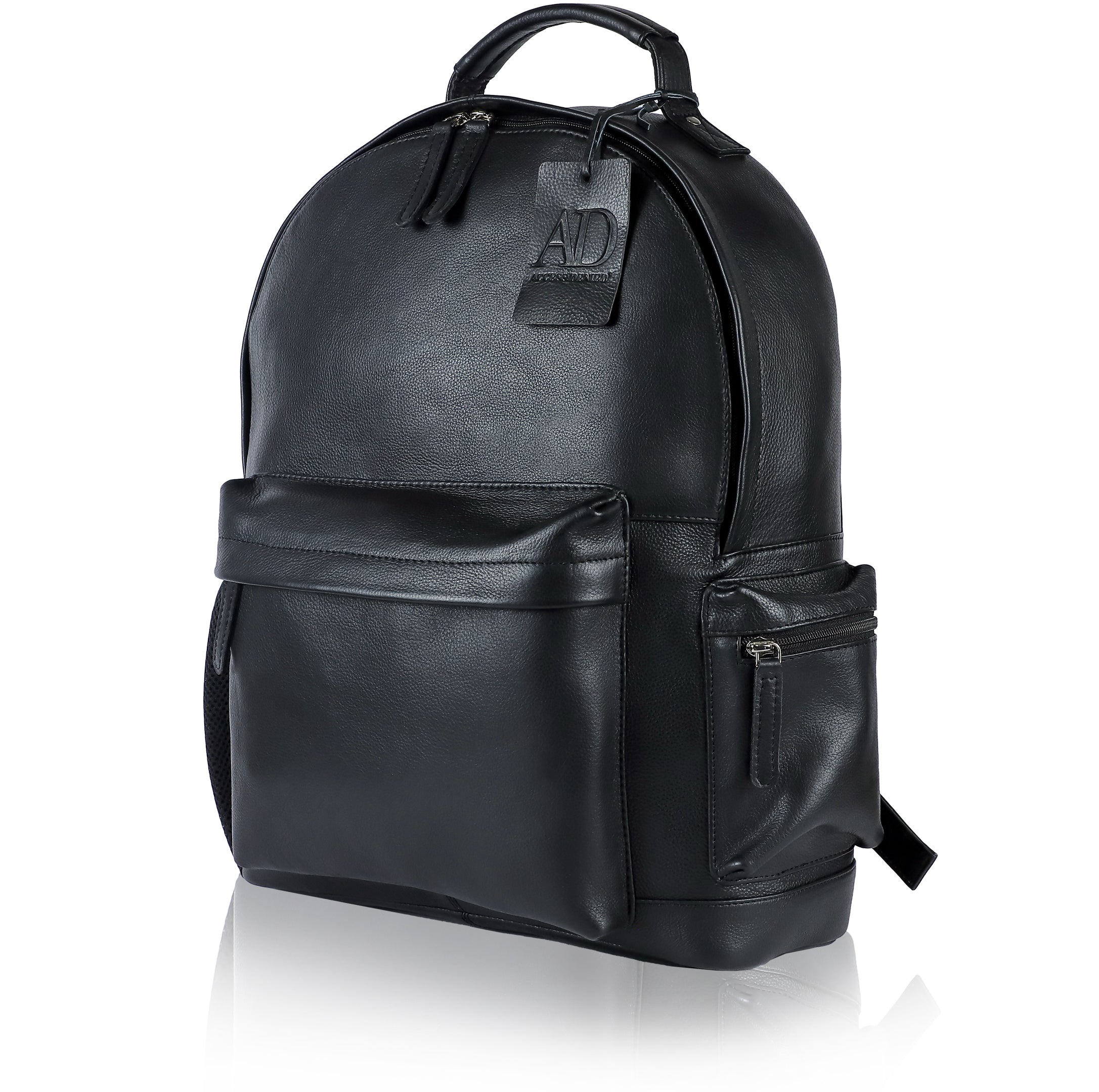 Genuine Leather Backpack – Fits 15.6" Laptop, Hidden AirTag Pocket