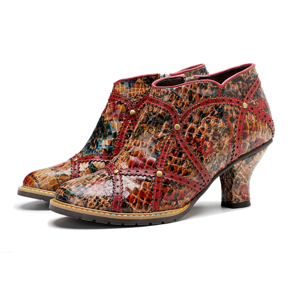 Colorful Handmade Leather Booties - Low Heel