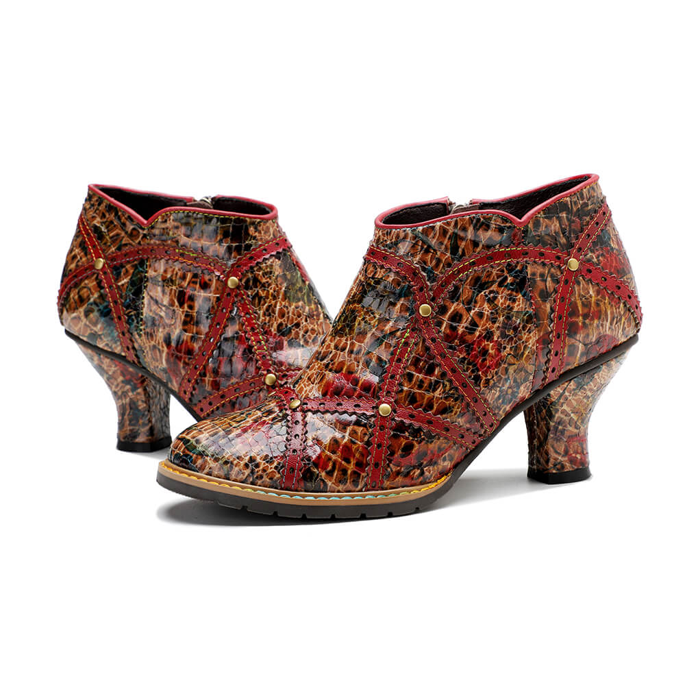 Colorful Handmade Leather Booties - Low Heel
