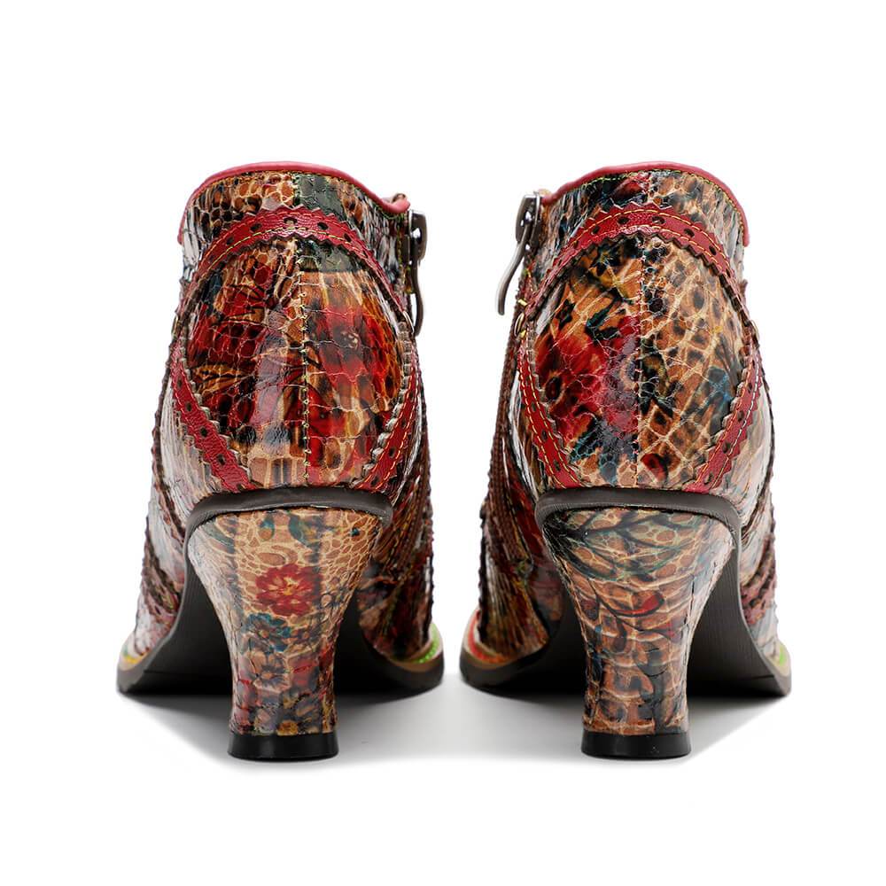 Colorful Handmade Leather Booties - Low Heel