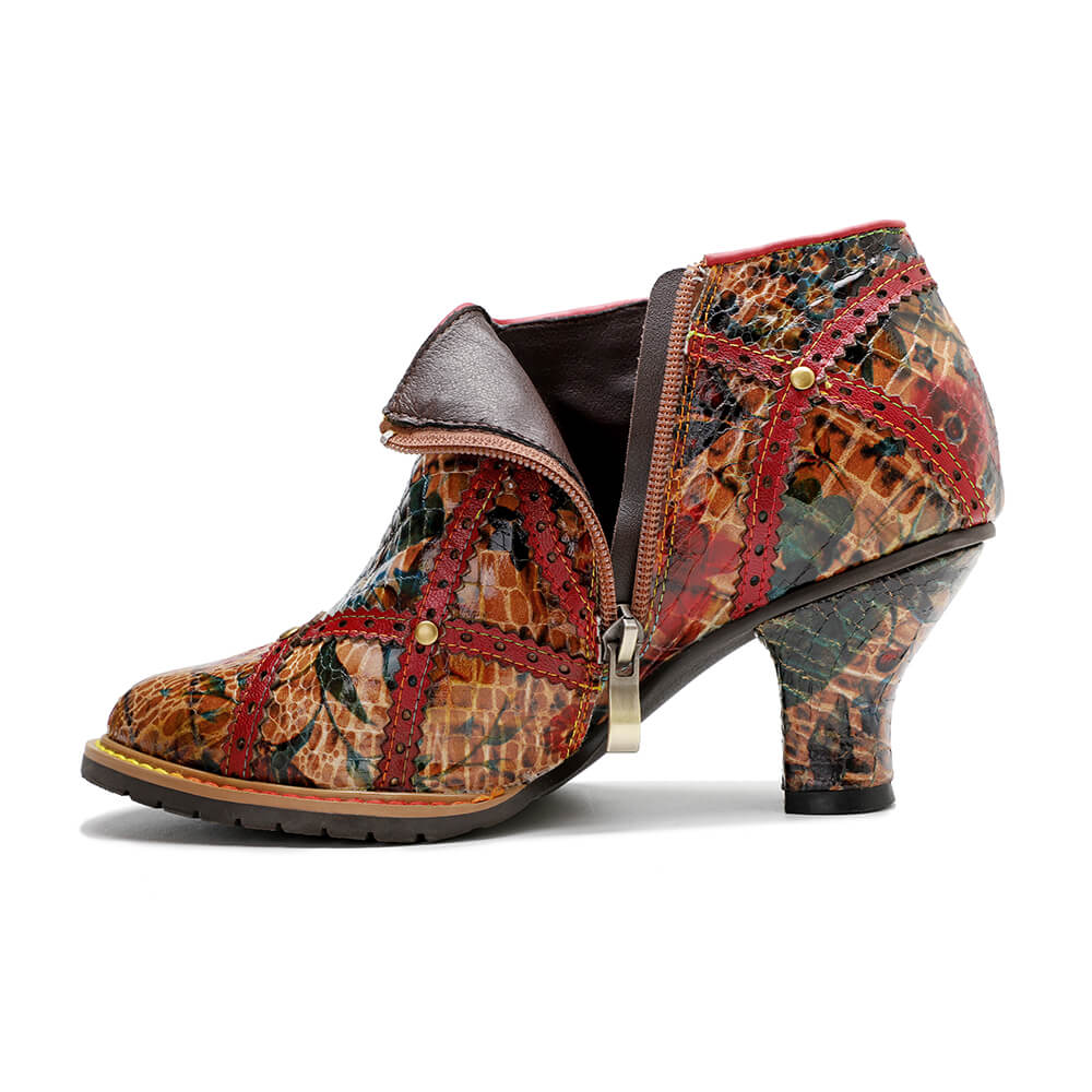 Colorful Handmade Leather Booties - Low Heel