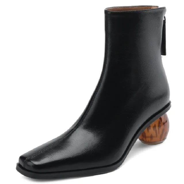 autumn winter zip boots genuine leather ankle boots for women high heel handmade female booties outdoor shoes