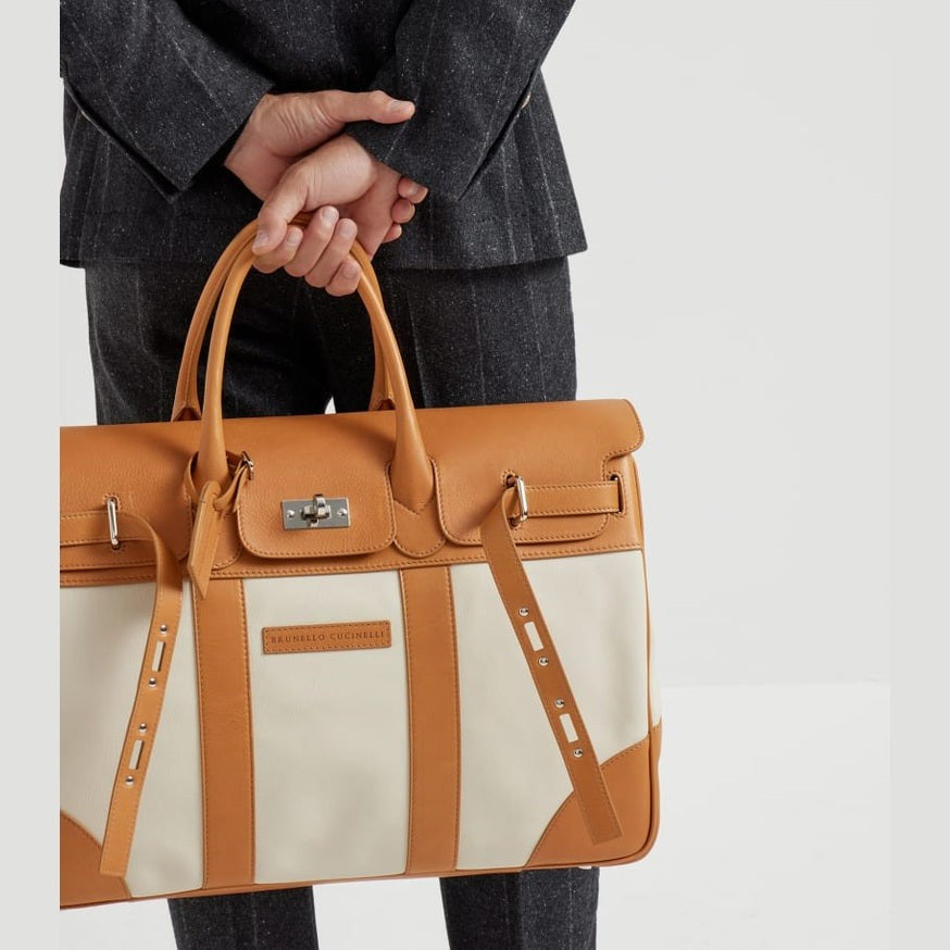 Brunello Cucinelli Grained calfskin and cowhide country bag