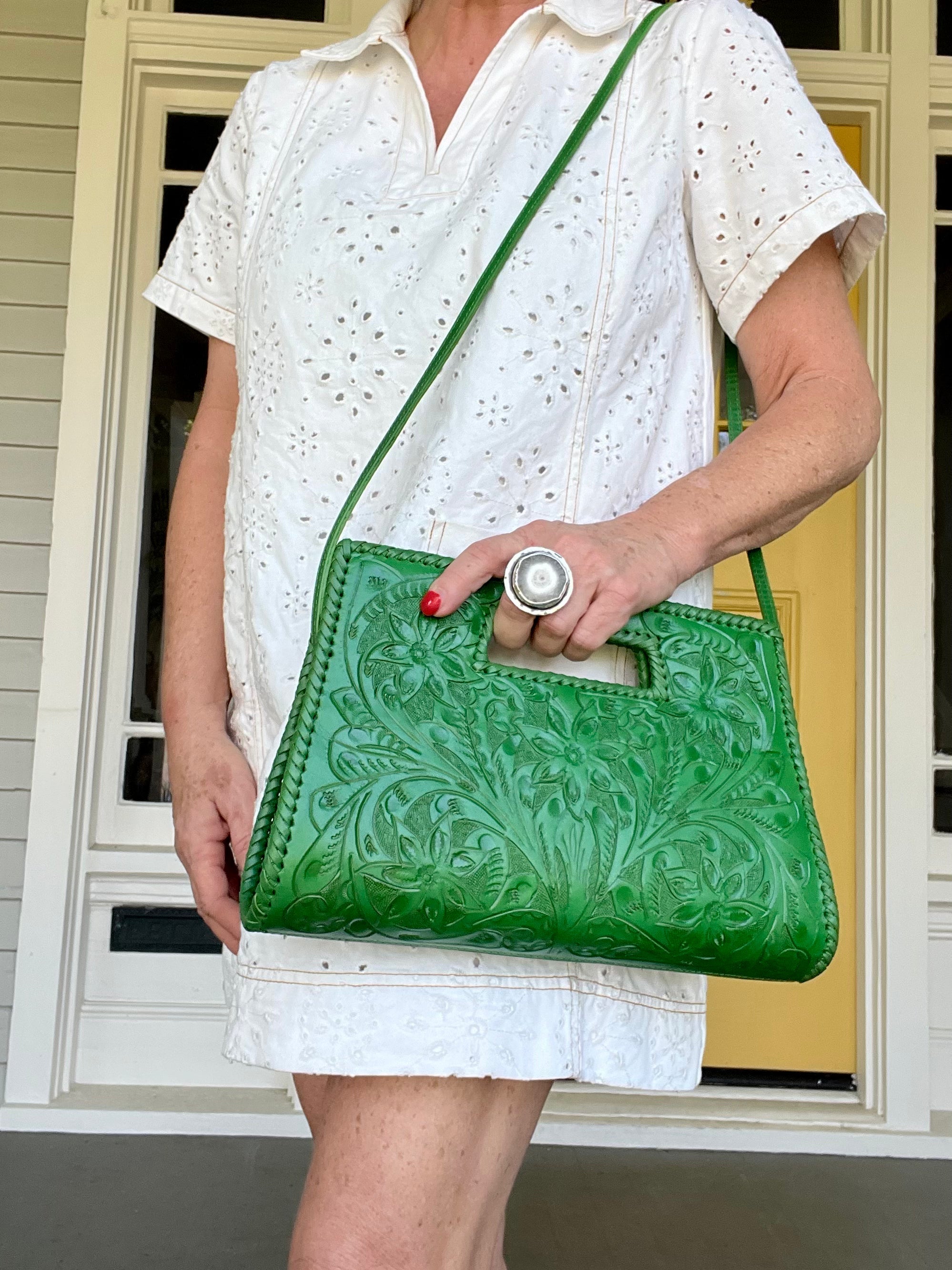 The Caroline| Hand-Tooled Leather Clutch & Crossbody