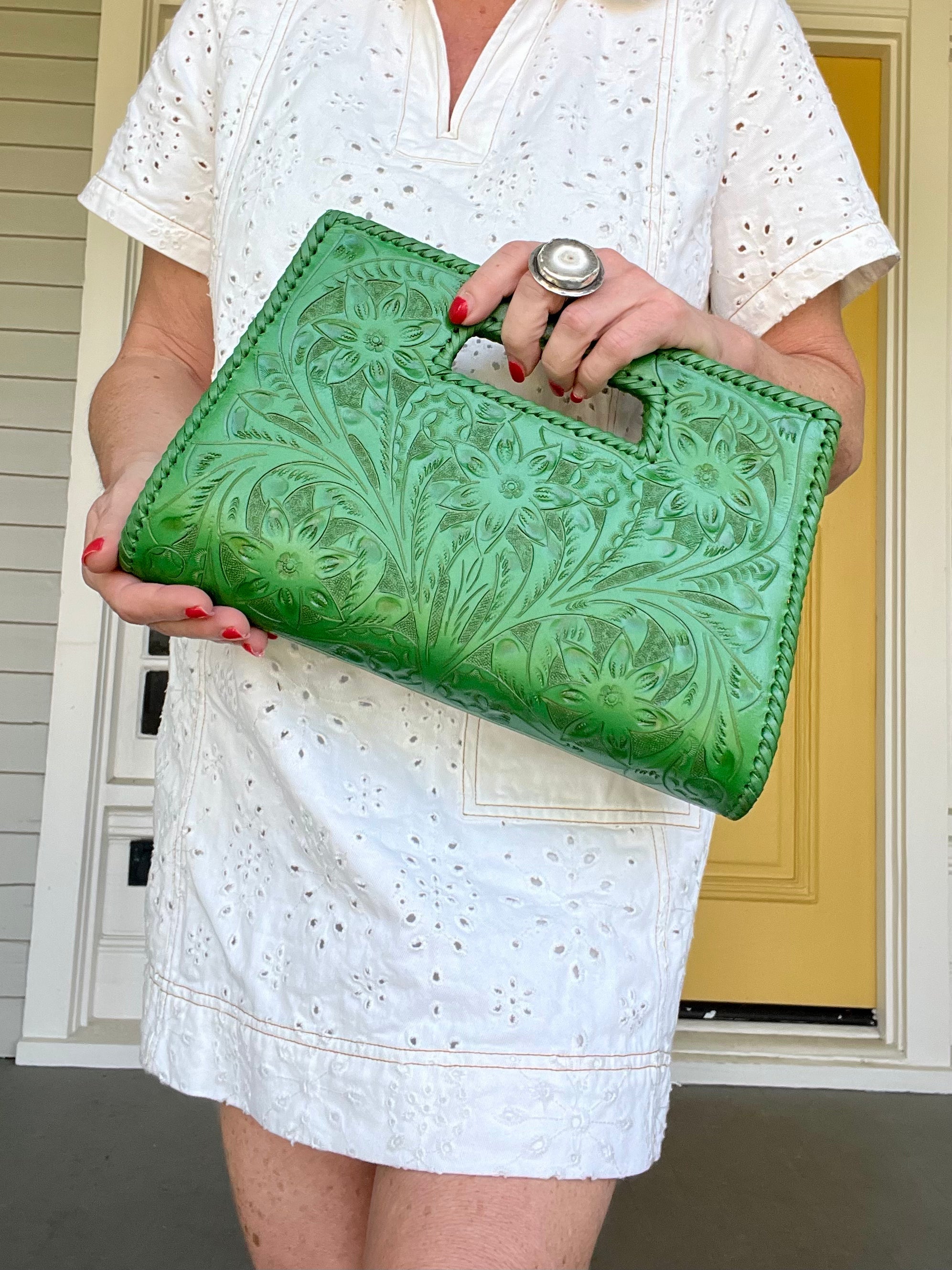 The Caroline| Hand-Tooled Leather Clutch & Crossbody