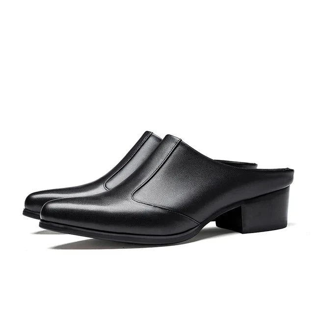 Men's Patent Leather Business Sandals with Elevated Heel