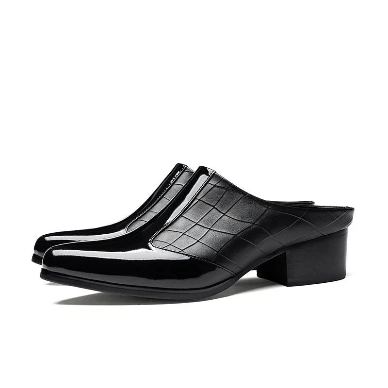 Men's Patent Leather Business Sandals with Elevated Heel
