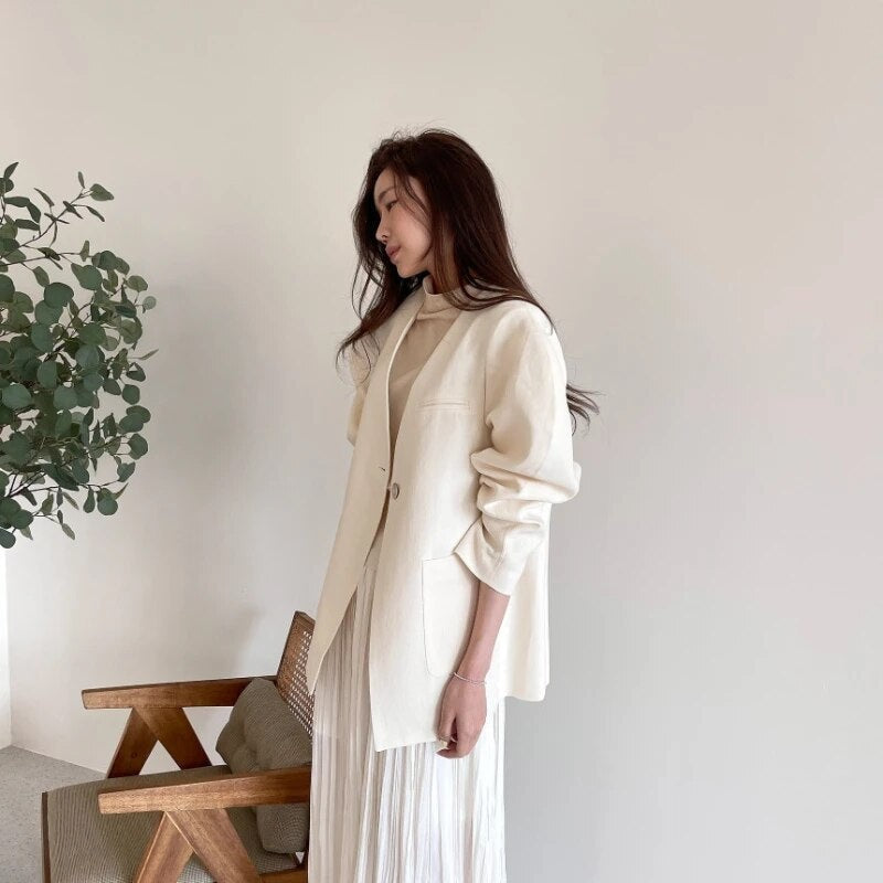 Refined V-Neck Long Sleeve Jacket in Premium Polyester