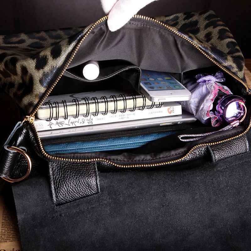 Leopard Print Leather Boston Bag – Genuine Top Grain Leather Tote