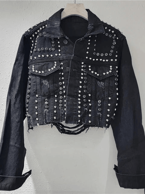 European Denim Jacket with Rivet Embellishments