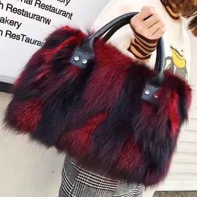 Fox Fur Leather Handbag – Multicolor Crossbody Shoulder Bag