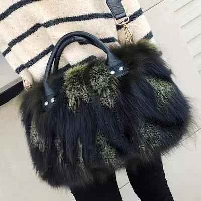 Fox Fur Leather Handbag – Multicolor Crossbody Shoulder Bag