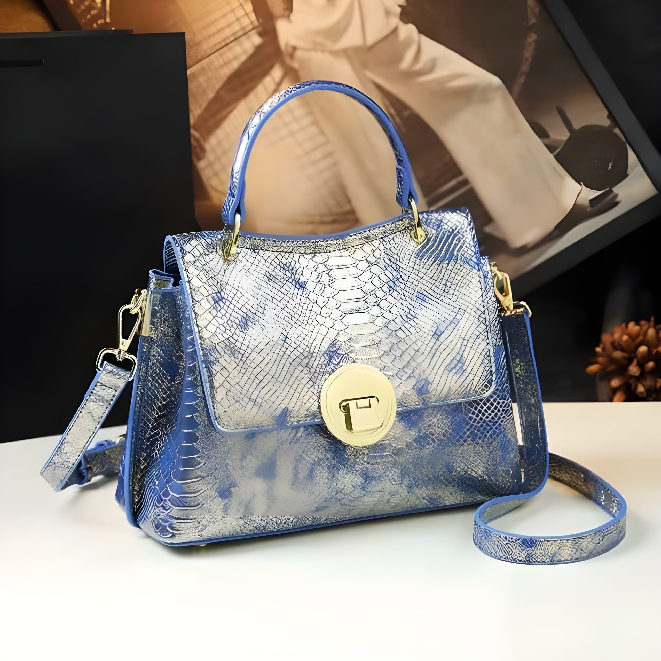 Laser-Etched Leather Crossbody Bag